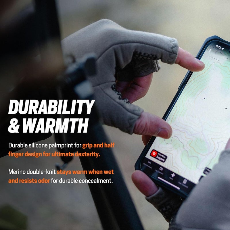 First Light Rugged Wool Half Finger Glove - Merino Wool Hunting Gloves with Silicone Grip Palm for Shooting Dexterity - Image 4